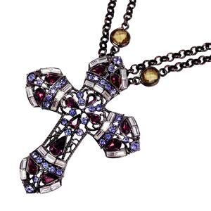 Real Collectibles by Adrienne Glass Rhinestone Cross Pendant Necklace Purple 26"